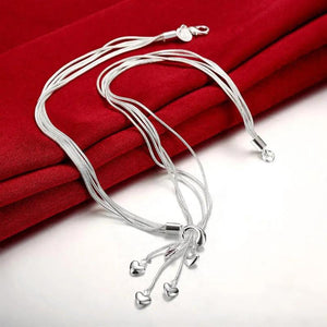 Romantic Heart 925 Sterling Silver Necklace with Tassel for Women