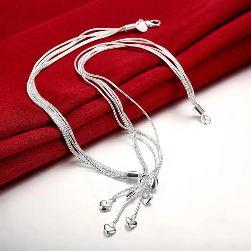 Romantic Heart 925 Sterling Silver Necklace with Tassel for Women