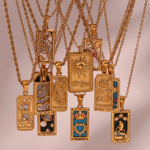 Colorful Zircon Christmas Necklace Geometric Sun Lover Tarot Necklaces