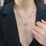 925 Silver Double-layer Zircon Tassel Necklace Women's Collarbone Chain