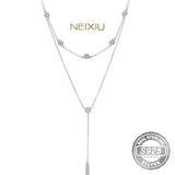 925 Silver Double-layer Zircon Tassel Necklace Women's Collarbone Chain