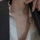 925 Silver Double-layer Zircon Tassel Necklace Women's Collarbone Chain
