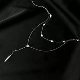 925 Silver Double-layer Zircon Tassel Necklace Women's Collarbone Chain