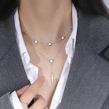 925 Silver Double-layer Zircon Tassel Necklace Women's Collarbone Chain