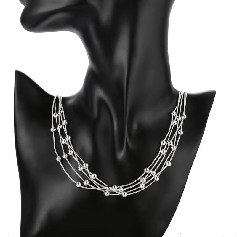 925 Sterling Silver Chain Necklace Beads Pendant Wedding