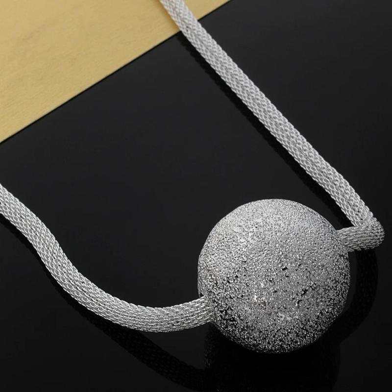 925 Silver Frosted Beads Pendant Necklace Wedding Jewelry