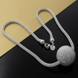 925 Silver Frosted Beads Pendant Necklace Wedding Jewelry