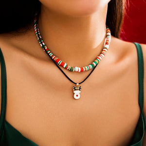 Y2K Candy Bell Tree Pendant Necklace Clay Beads Choker Christmas Party Jewelry