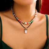 Y2K Candy Bell Tree Pendant Necklace Clay Beads Choker Christmas Party Jewelry