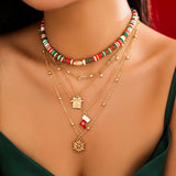Snowflake Pendant Clay Beads Choker Charm Necklace