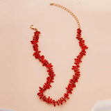Red Coral Stone Chocker Necklace Plated Acrylic Bohemia Ethnical