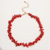Red Coral Stone Chocker Necklace Plated Acrylic Bohemia Ethnical