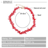 Red Coral Stone Chocker Necklace Plated Acrylic Bohemia Ethnical