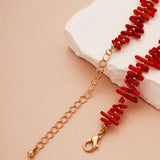 Red Coral Stone Chocker Necklace Plated Acrylic Bohemia Ethnical