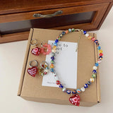 Vintage Red Love Heart Pendant Necklace for Women Boho Beaded Choker Charm