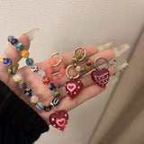 Vintage Red Love Heart Pendant Necklace for Women Boho Beaded Choker Charm