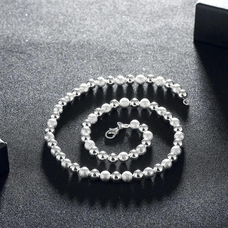 925 Silver 20in 8MM Bead Necklace Wedding Christmas