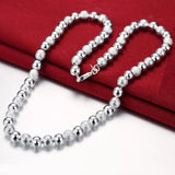 925 Silver 20in 8MM Bead Necklace Wedding Christmas