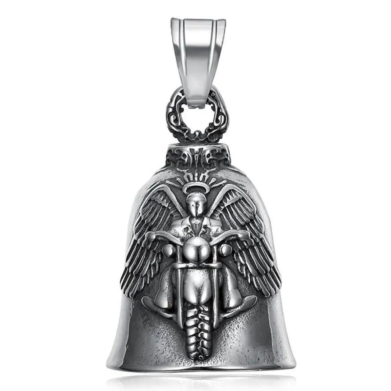 Motorcycle Rider Biker Bell Pendant Stainless Steel Jewelry Charm Bell
