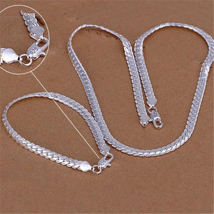 925 Silver Christmas European Retro Chain Necklace Bracelet Set