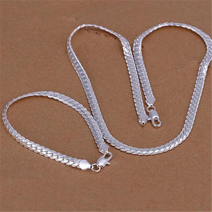925 Silver Christmas European Retro Chain Necklace Bracelet Set
