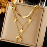 316L Stainless Steel Necklace Star Moon Pendant Women Charm Christma