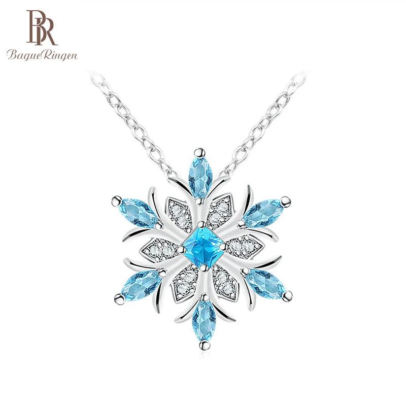 Snowflake Necklace Silver Jewelry Gemstones Christmas Gift