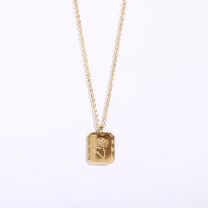 Stainless Steel Birth Flower Necklace for Women - Rose Daisy Larkspur