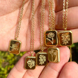 Stainless Steel Birth Flower Necklace for Women - Rose Daisy Larkspur