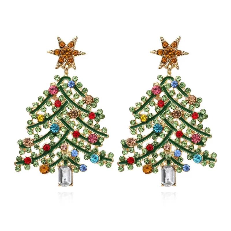 Creative Rhinestone Christmas Tree Earrings