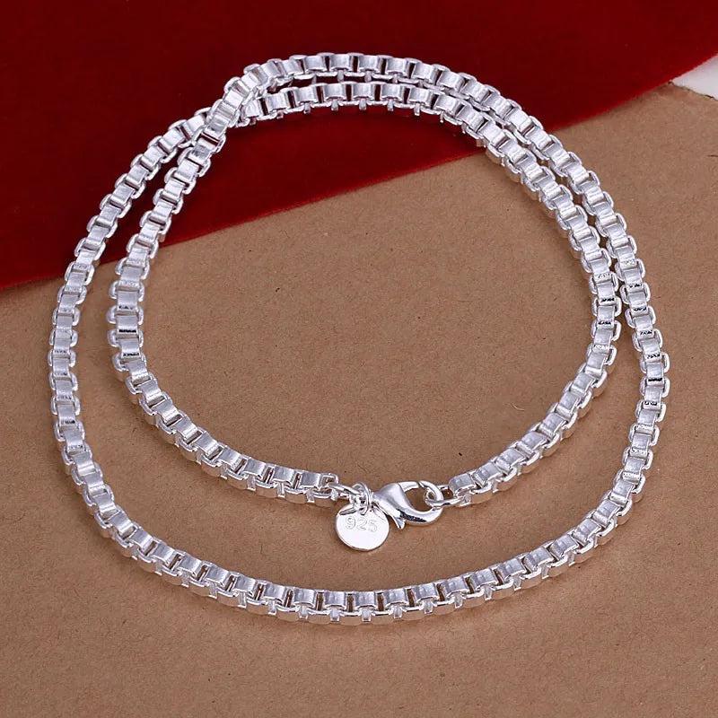 925 Sterling Silver Necklace 4MM Box Chain 20 Inches Men's Jewelry