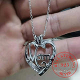S925 Sterling Silver Mom Heart Crystal Necklace Mother's Gift Christmas