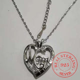 S925 Sterling Silver Mom Heart Crystal Necklace Mother's Gift Christmas