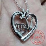 S925 Sterling Silver Mom Heart Crystal Necklace Mother's Gift Christmas