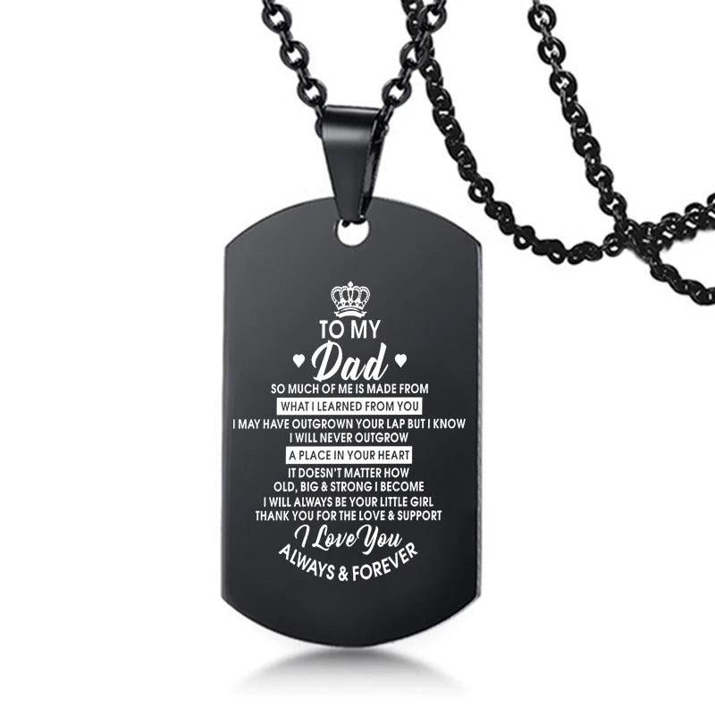 Dad Stainless Steel Necklace Men Rectangle Metal Dog Tags Pendant Necklaces