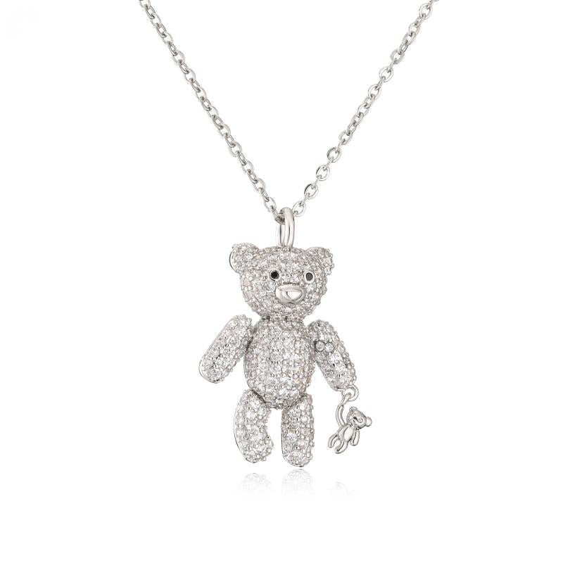 Bear Pendant Necklace for Women with Cubic Zirconia - Christmas Jewelry