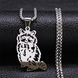 Raccoon Pendant Necklace Stainless Steel Animal Chain N6115