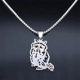 Raccoon Pendant Necklace Stainless Steel Animal Chain N6115