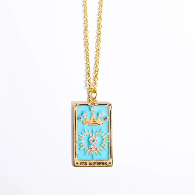 18K Plated Zodiac Sign Necklace Tarot Card Pendant Women Christmas Gift