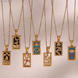 18K Plated Zodiac Sign Necklace Tarot Card Pendant Women Christmas Gift