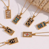 18K Plated Zodiac Sign Necklace Tarot Card Pendant Women Christmas Gift
