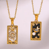 18K Plated Zodiac Sign Necklace Tarot Card Pendant Women Christmas Gift