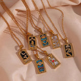 18K Plated Zodiac Sign Necklace Tarot Card Pendant Women Christmas Gift