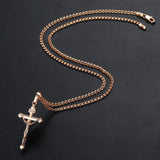 Thin Cross Crucifix Jesus Pendant Necklace 585 Rose Jewelry Christmas