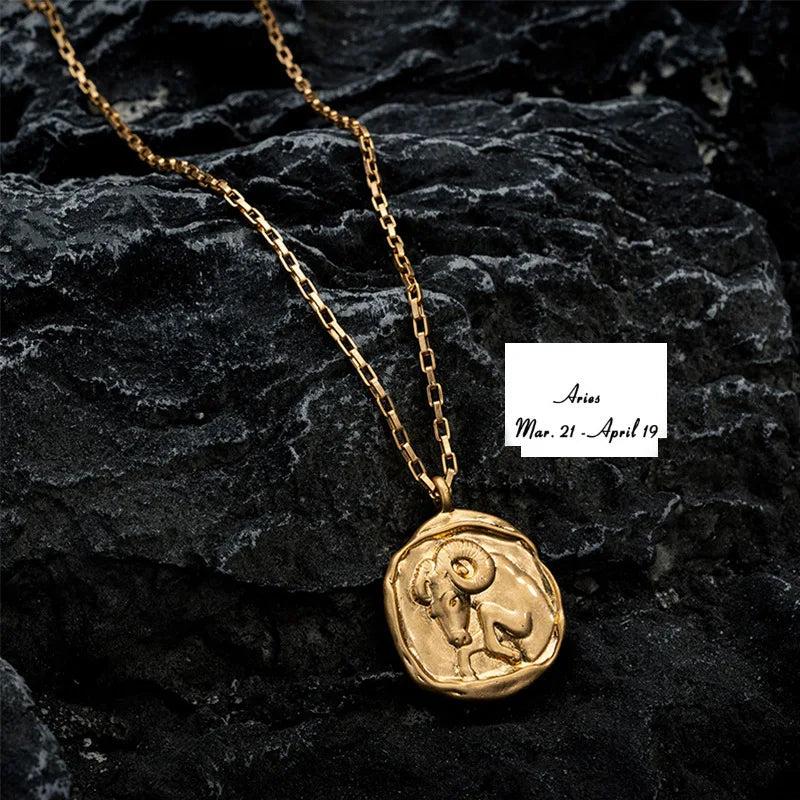 Stainless Steel Zodiac Pendant Necklace Clavicle Chain