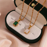 Dainty Rectangle CZ Pendant Necklaces For Women
