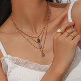 Dainty Rectangle CZ Pendant Necklaces For Women