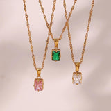 Dainty Rectangle CZ Pendant Necklaces For Women