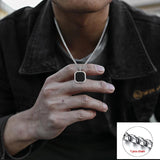 Geometric Necklace Men, Roman Amulet,Black Square Enamel Pendant