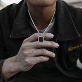 Geometric Necklace Men, Roman Amulet,Black Square Enamel Pendant